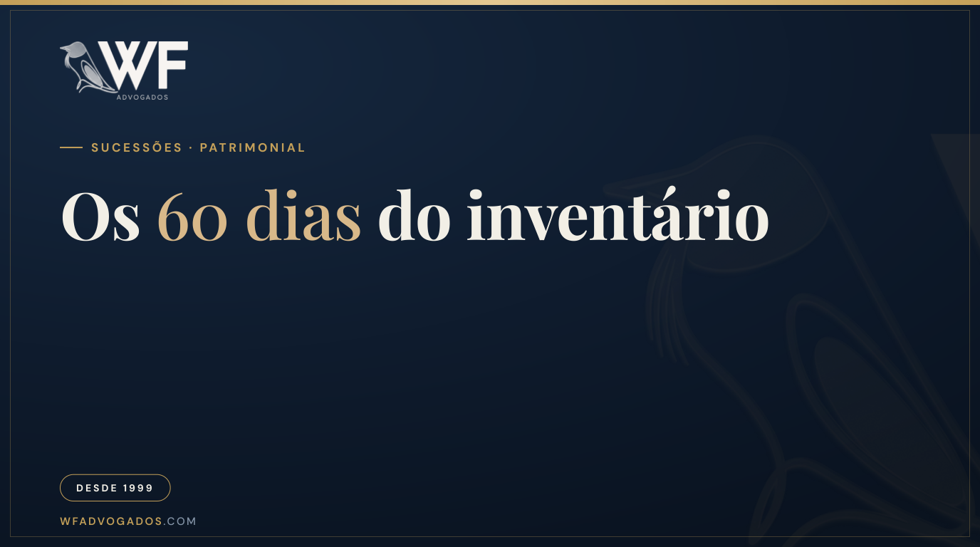 Capa do artigo sobre o prazo para abrir inventário, a contagem a partir do falecimento e as consequências do atraso para os herdeiros — WF Advogados.
